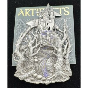 Medieval Fantasy Castle Pewter Pin JJ Jonette Gothic Art Cloak Jacket Pin‎